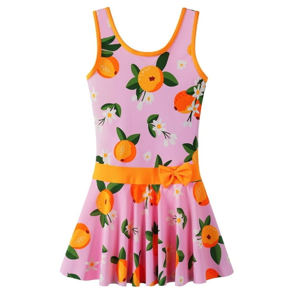 BAOHULU Girls Swimsuit One Piece UPF 50+ Printed Skirted Bathing Suit Floral Swimwear