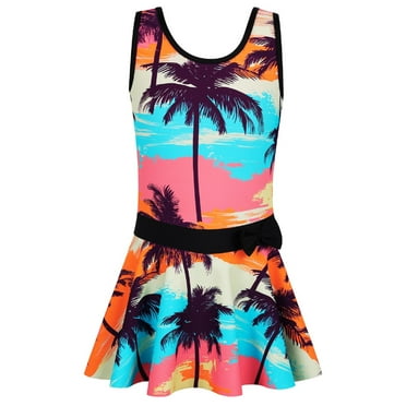 BAOHULU Girls Swimsuit One Piece UPF 50+ Printed Skirted Bathing Suit Sleeveless Swimwear