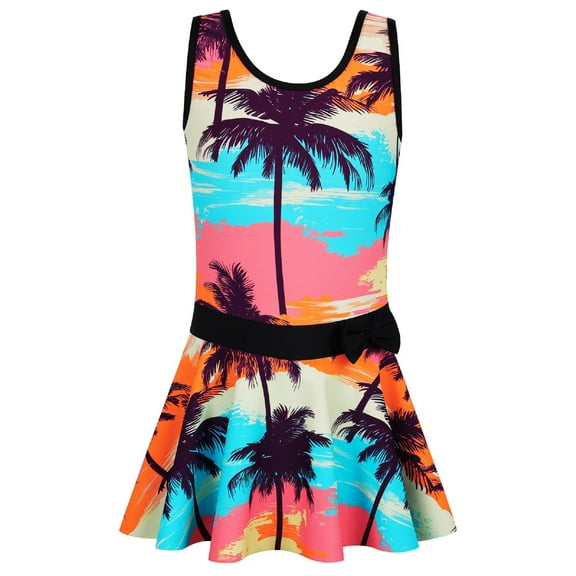 BAOHULU Girls Swimsuit One Piece UPF 50  Printed Skirted Bathing Suit Sleeveless Swimwear