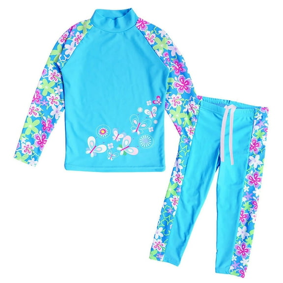 BAOHULU Girls Swimsuit UPF 50+ Blue Rash Guard Shirts 3-12 Years