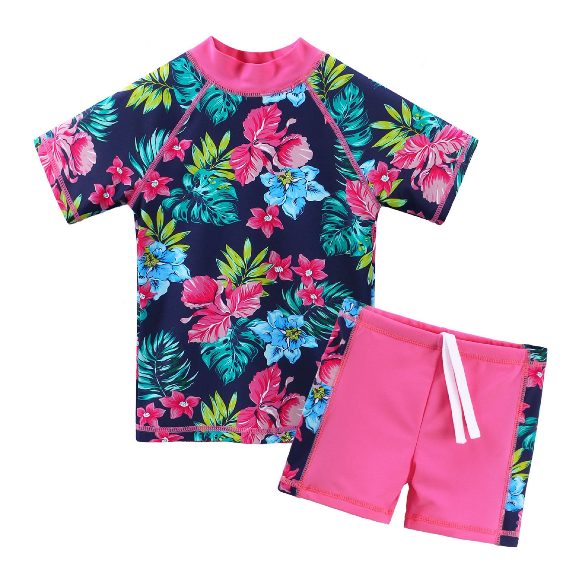 BAOHULU Girls Two Piece Swimsuit Floral UPF 50+ Rash Guard Set Kids ...