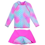 BAOHULU Girls Two-Piece UPF50+ Swimsuits Long Sleeve Rash Guard Kids Bathing Suit
