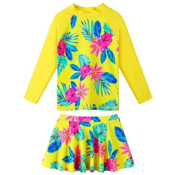 BAOHULU Girls Two-Piece UPF50+ Swimsuits Long Sleeve Rash Guard Kids Bathing Suit
