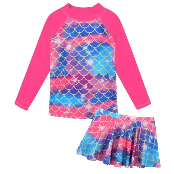 BAOHULU Girls Two-Piece UPF50  Swimsuits Long SleeveRash Guard Kids Bathing Suit