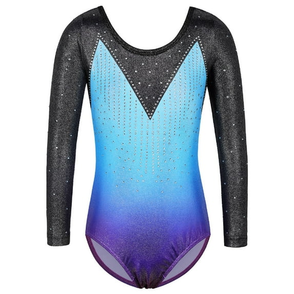 BAOHULU Gradient Blue Gymnastics Leotard Long Sleeve Dance Clothes