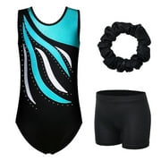 BAOHULU Gymnastics Leotards for Girls Dance Unitards Matching Shorts 3 Pieces Set Sparkly Kids Sleeveless Dancewear