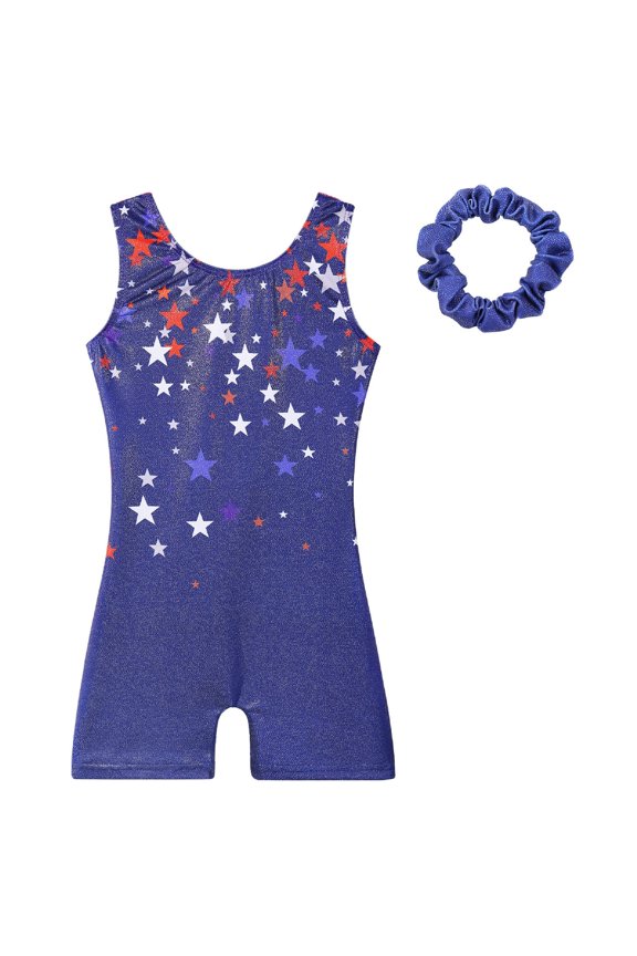 Gymnastics Leotards for Girls with Hair Scrunchie Unitard Kids Short Tank Biketard Dance Costumes