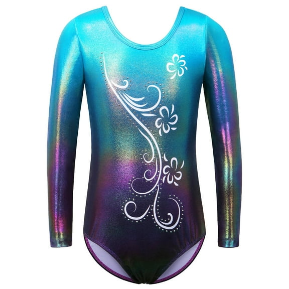 BAOHULU Long Sleeve Girls Gymnastics Leotard Gradient Green Dance Clothes