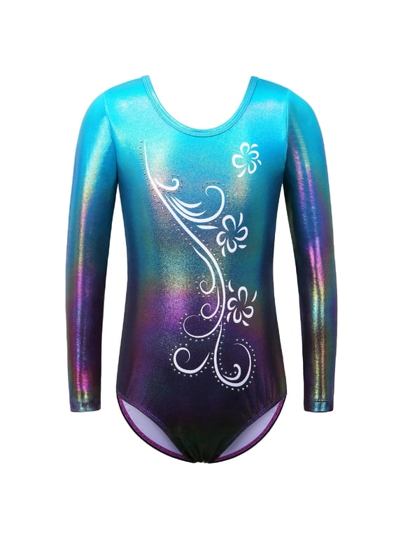 Long Sleeve Girls Gymnastics Leotard Gradient Green Dance Clothes