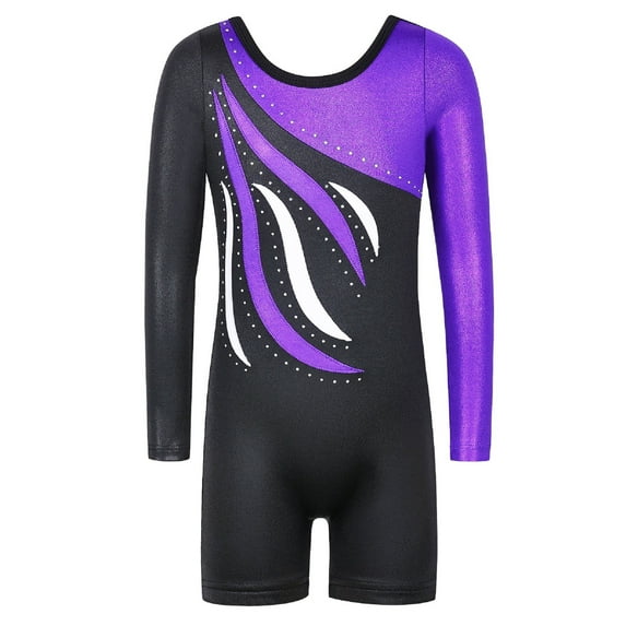 BAOHULU Long Sleeve Gymnastics Leotard for Girls Purple Embroidery Ballet Dancewear
