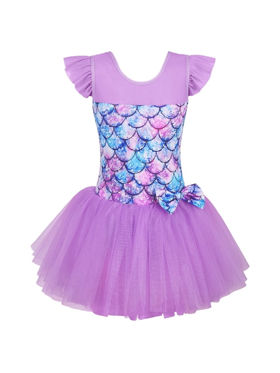 Princess Tulle Dress Ballet Leotard for Girls Ruffle Sleeve Dance Outfit