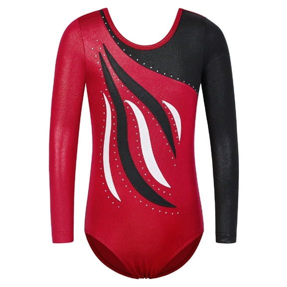 BAOHULU Red Gymnastics Leotard for Girls Long Sleeve Embroidery Dance Clothes