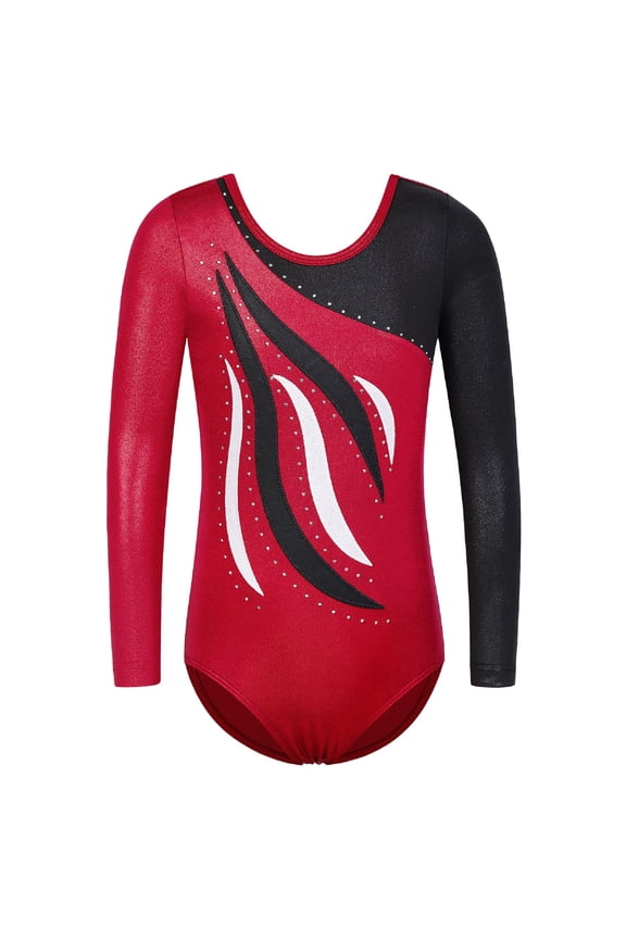 Red Gymnastics Leotard for Girls Long Sleeve Embroidery Dance Clothes