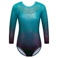 thumbnail image 1 of BAOHULU Sequin Gymnastics Leotard for Girls 3/4 Sleeve Gradient Cyan Dancewear, 1 of 6