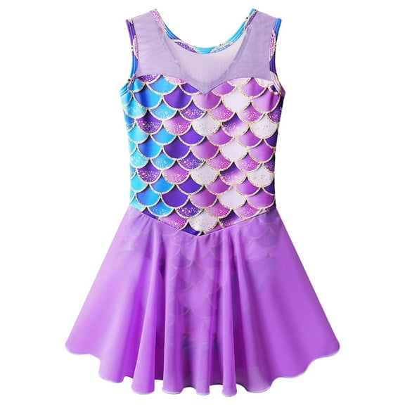 BAOHULU Skirted Gymnastics Leotards for Girls Purple Sleeveless Ballet Dance Dress