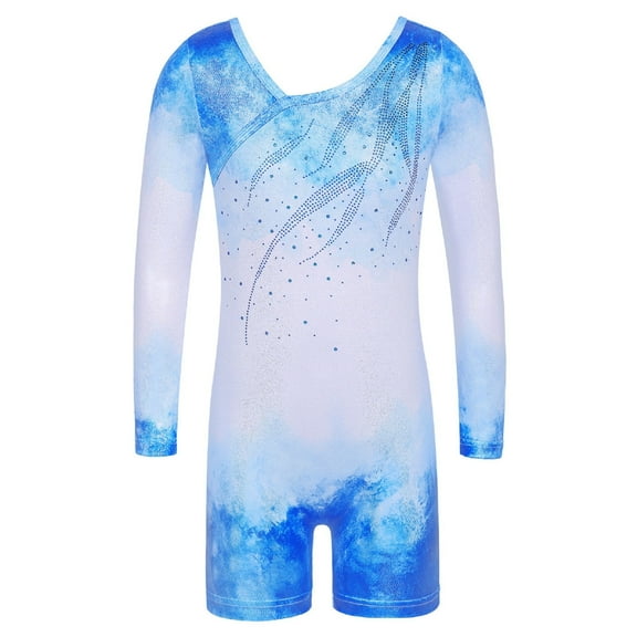 BAOHULU Sparkle Diamond Gymnastics Leotards for Girls Long Sleeve Blue Dancewear
