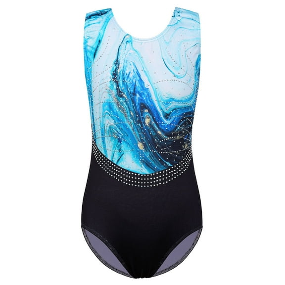 BAOHULU Sparkle Diamond Gymnastics Leotards for Girls Shiny Sleeveless Black Ballet Dancewear