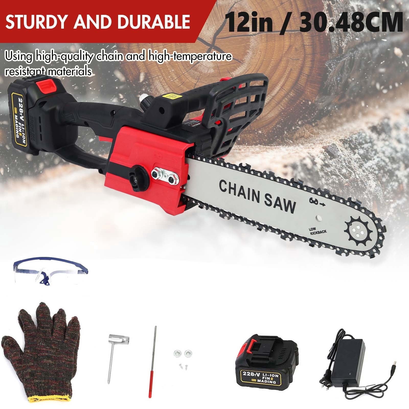 12 inch Cordless Chainsaw, Electric Chainsaw with 21V 3.0Ah