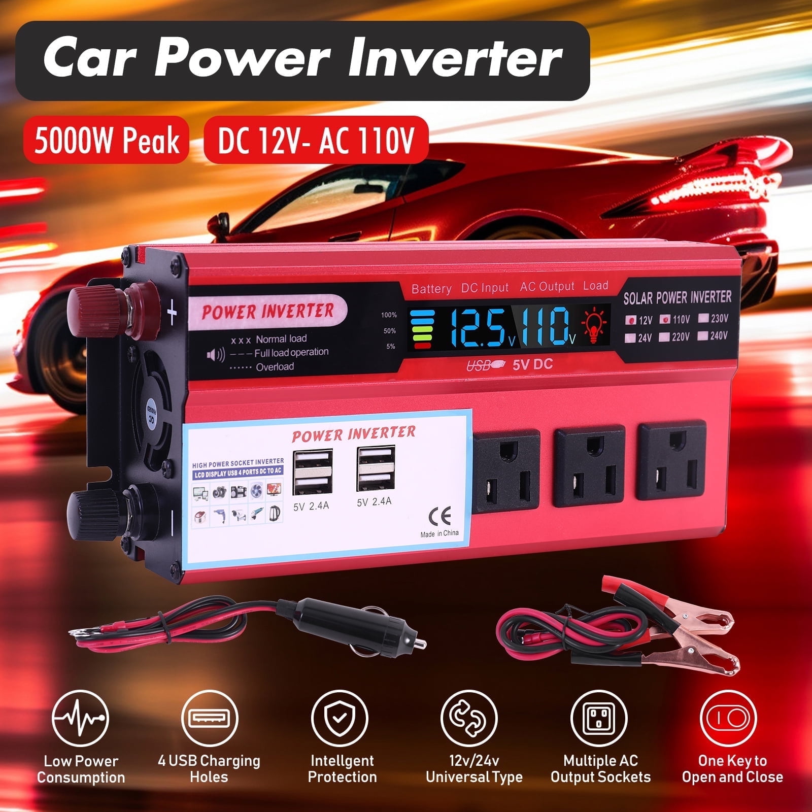 BAOKALER 12V 1500-Watt Continuous 5000-Watt Surge Power Inverter