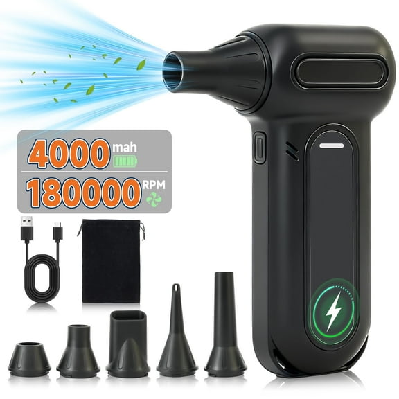 BAOKALER 180000RPM Compressed Air Duster, Super Power Air Duster with 4-Gear Turbo Fan, Cordless Rechargeable Mini Blower for PC, Keyboard, Car, Home
