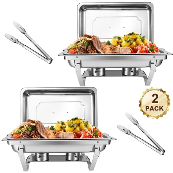 BAOKALER 2 Pack 9QT Chafing Dish Buffet Set Stainless Steel Food Warmer Chafer Complete Set with Water Pan, Chafing Fuel Holder for Party Catering
