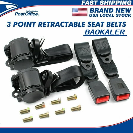 BAOKALER 2 Pack Seat Belt, 3 Point Retractable Seat Belt, Adjustable Car Seat Belt Lap Shoulder, Black