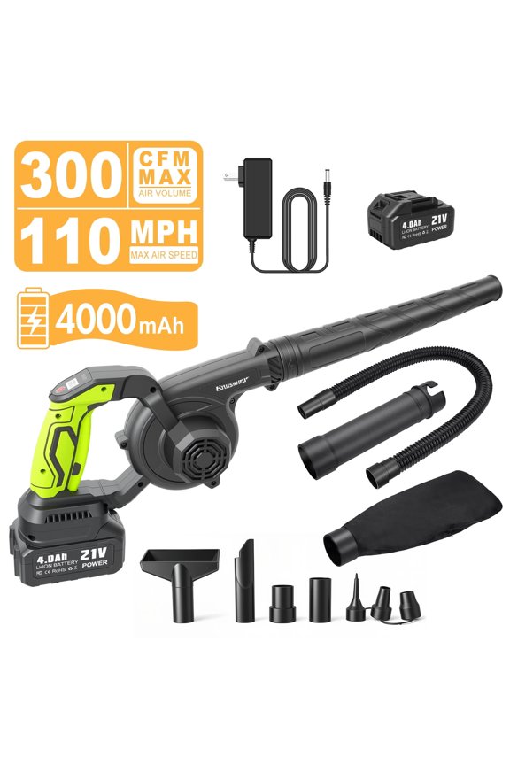 2-in-1 Leaf Blower&Vacuum, 4AH Cordless Leaf Blower with 3 Speed Modes and LED Display