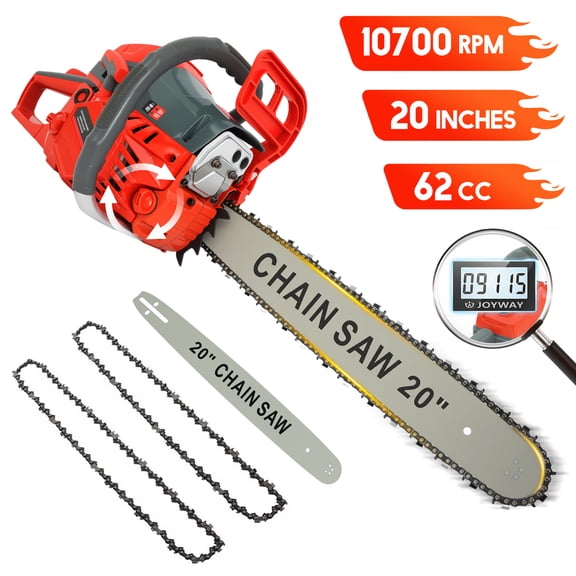 BAOKALER 20-Inch Gas Chainsaw, 10700 RPM 2-Cycle 62CC Heavy Duty Gas Chainsaw, 3.4HP Powerful Chainsaws, for Farm/Garden/Ranch/Wood Cutting