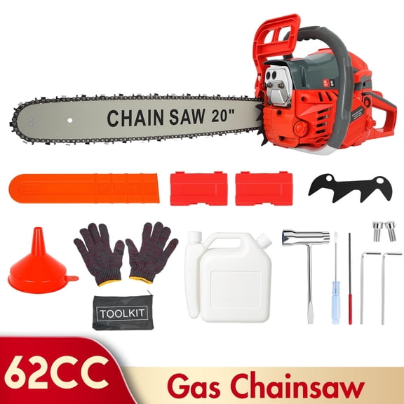 BAOKALER 20-inch Gas Chainsaw, 3.4HP 2-Cycle 62CC Gas Power Chainsaw with Built-in Tachometer for Farm Garden Ranch Wood Cutting, Red