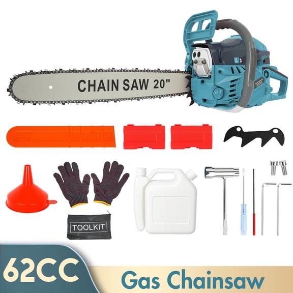 BAOKALER 20-inch Gas Chainsaw, 3.4HP 2-Cycle 62CC Gas Power Chainsaw with Built-in Tachometer for Farm Garden Ranch Wood Cutting, Green