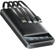 20000mAh Power Bank Portable Fast Charger with 4 Cables, Compatible with iPhone & Samsung, High-Speed Charging Battery Pack, USB-C Cables, Black