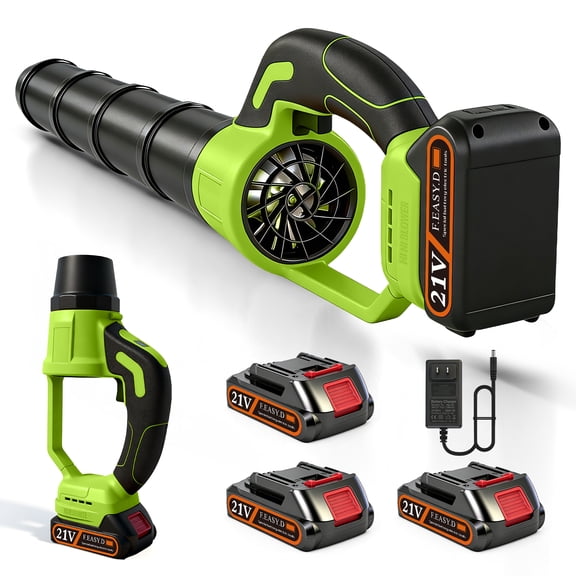 BAOKALER 21V Cordless Leaf Blower 580CFM/180MPH with 3 Batteries, 5-Section Telescoping Tube & Fast Charger Included, Variable Speed, for Yard & Driveway Cleaning, Green
