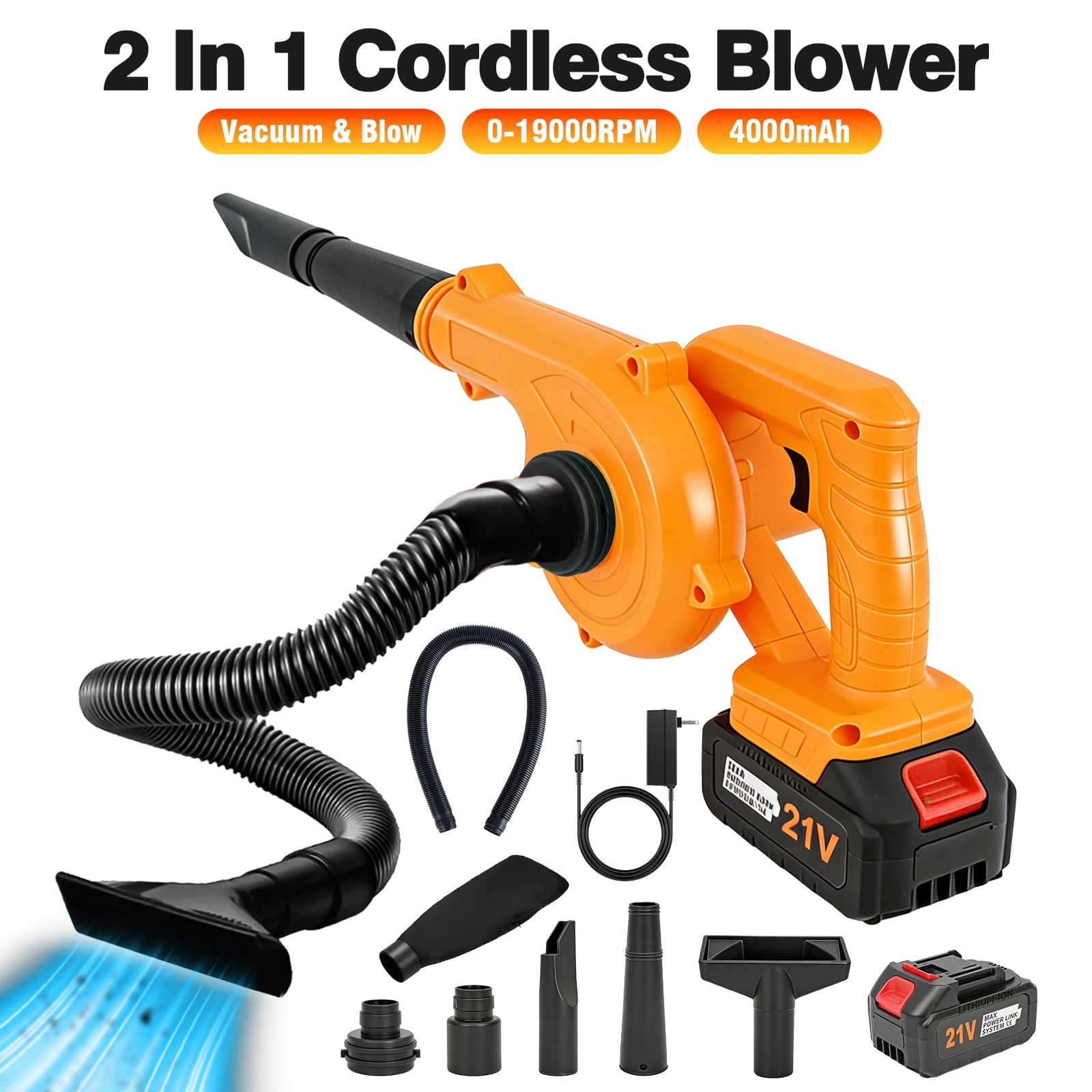 BAOKALER 21V Mini Cordless Leaf Blower, 160 MPH 2-in-1 Lightweight Electric Leaf Blower with 4.0Ah Battery for Lawn, Patio, Dust Cleaning, Yellow