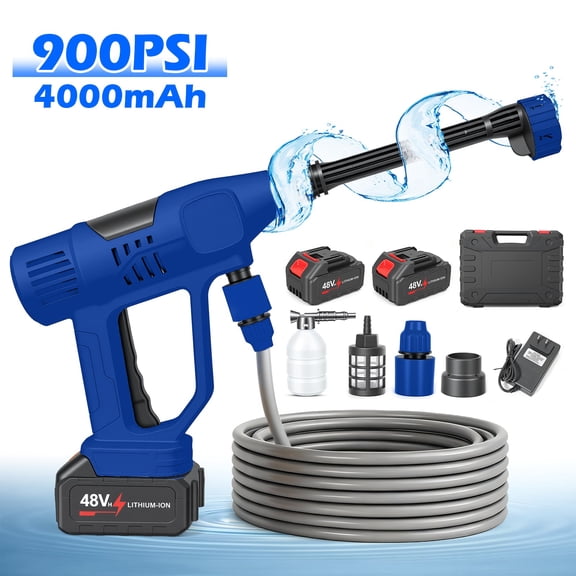 BAOKALER 21V Portable Cordless Pressure Washer, 900PSI High Pressure Washer with 10-Speed Adjustment, 6-in-1 Nozzle, Dual 4.0Ah Batteries for Watering Plants, Garden,Car, Floor Cleaning
