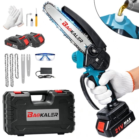 BAOKALER 4 & 6 Inch Mini Cordless Chainsaw, Portable Handheld Electric Chain Saw with 2×2.0Ah Batteries & 3 Chains, for Tree Trimming and Wood Cutting,Blue
