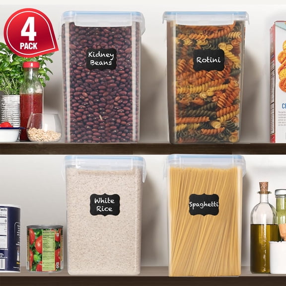 BAOKALER 4 PC (9.5L | 321 Oz) Extra Large Bulk Food Storage Containers with Airtight Lids for Flour, Sugar, Rice, Cereal & Pasta - Leakproof, BPA-Free Plastic Canisters for Kitchen