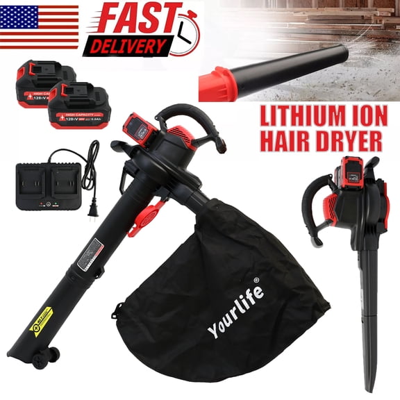 BAOKALER 40V Cordless Blower Vacuum Mulcher, High-Performance Blower, Wind Speed Up to 340KM/H, 6-Speed Adjustable, Includes 2 x 4.0Ah Lithium-Ion Batteries and Extension Tube