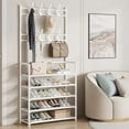thumbnail image 1 of BAOKALER 5-Tier 31" x 10" x 65" Coat and Shoe Rack with 8 Hooks, White, 1 of 9