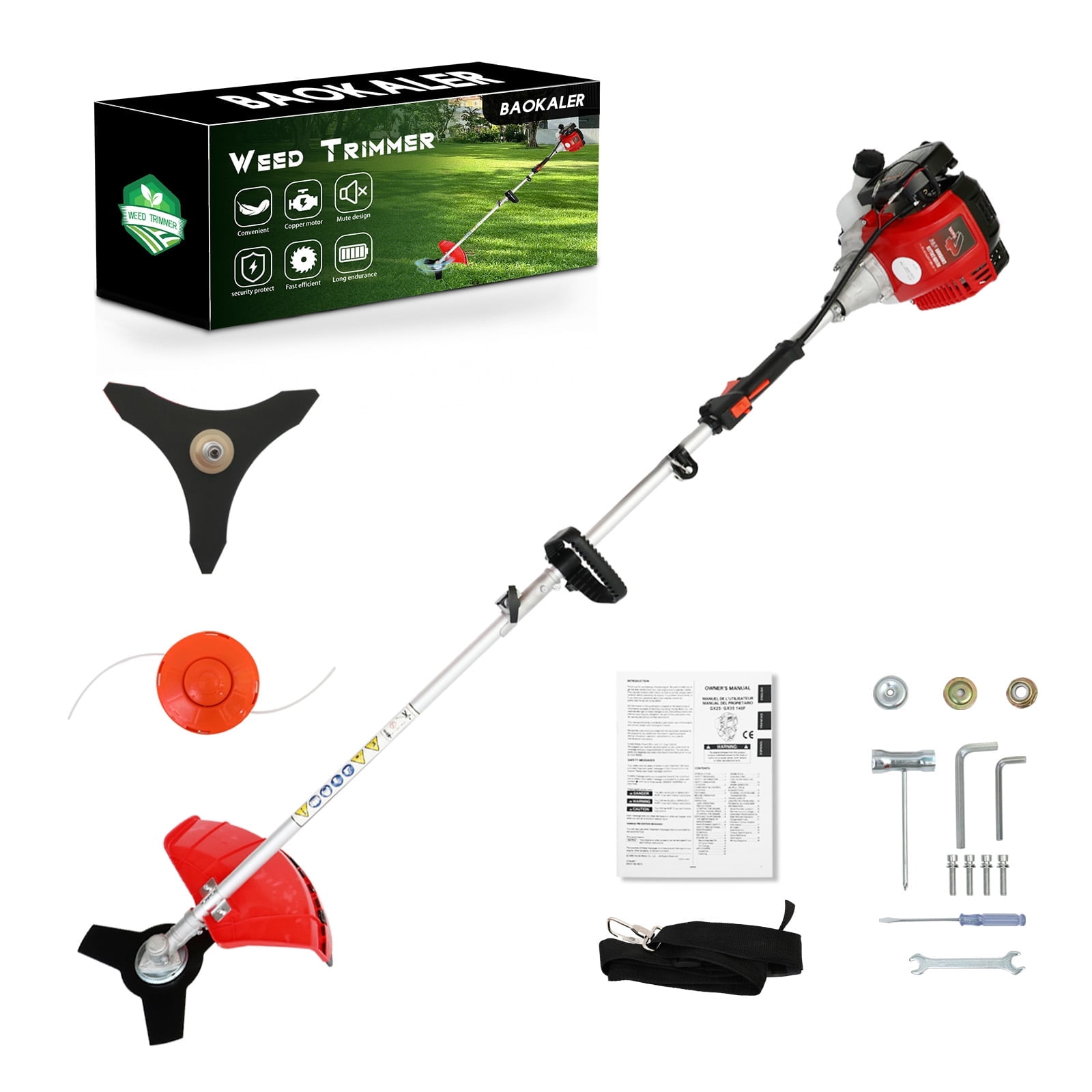 BAOKALER 31CC 4-Cycle Gas String Trimmer Weed Wacker, 16" Gas Weed Eater Weed Trimmer