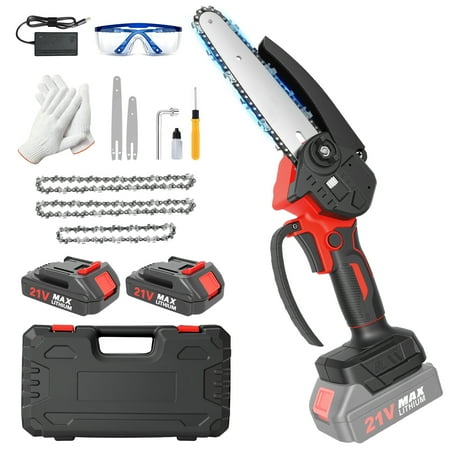 BAOKALER 6 inch Cordless Mini Chainsaw with 2x2000mAh Batteries, Portable Handheld Electric Chain Saw, Red
