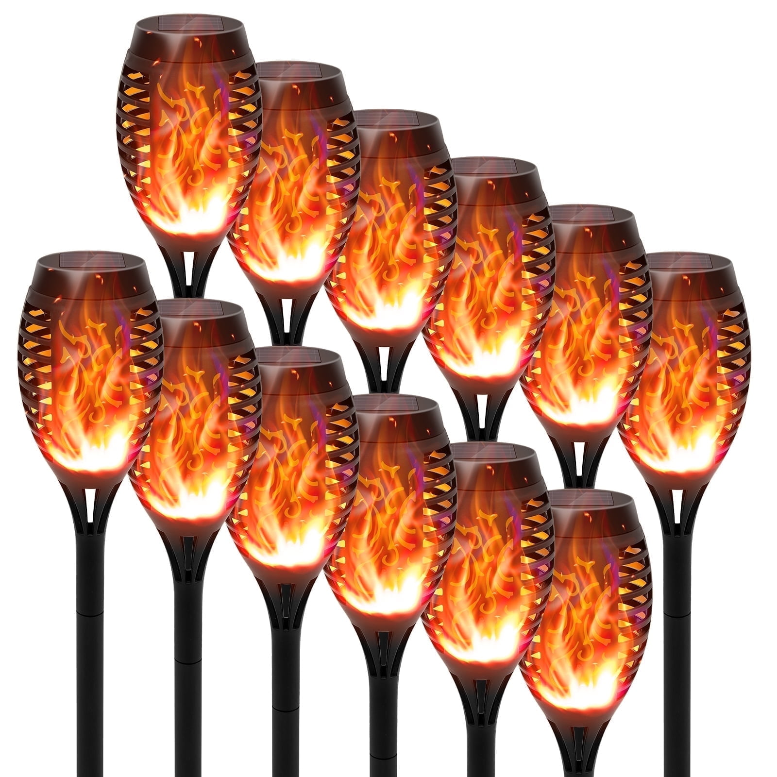Flickering Flame Outdoor Solar Lights, 12 Packs Tiki Torch Lights for Outside, LED Waterproof Solar Garden Lights for Yard Decor, Patio Decor, Landscape, Pathway