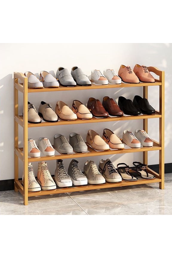 Bamboo Shoe Rack, 4 Tier Shoe Rack Organizer in Natural Bamboo for Home Entryway Bedroom Living Room, Free Standing, Wood Color