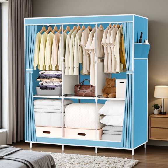 BAOKALER Closet Organizer and Storage for Hanging Clothes, Wardrobe Closet Storage Shelves for Home Bedroom, Light Blue