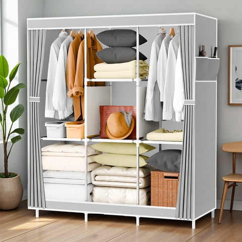 BAOKALER Closet Storage for Hanging Clthes Dustproof, 7 Wardrobe Closet Storage, Non-woven Fabric Clothes Organizer, Gray