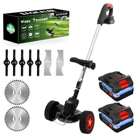 BAOKALER Cordless Electric Weed Wacker String Trimmer, with 3 Types of Blades and Adjustable Handle