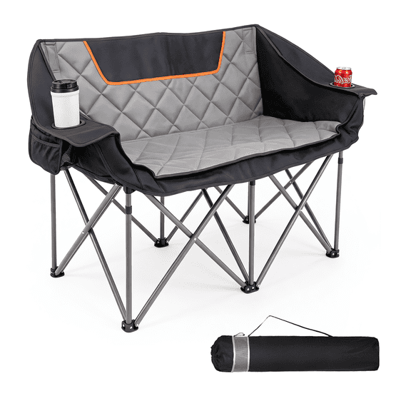 BAOKALER Double Camping Chair for 2 Person, Heavy Duty Folding Loveseat Outdoor Chair with Cup Holders and Armrests, Supports 660 LBS, Portable Oversized Couch for Beach Picnic Travel