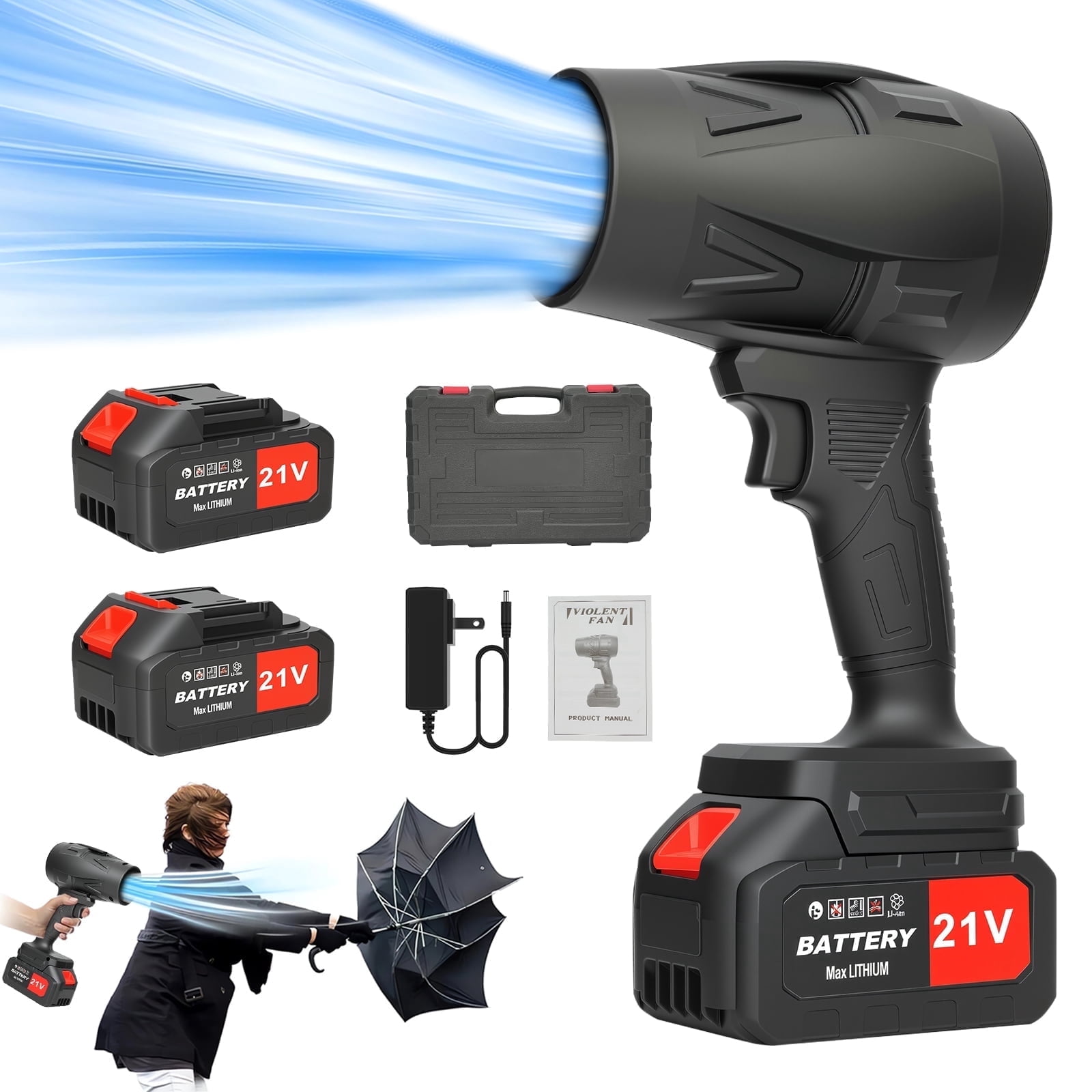 BAOKALER Electric Cordless Leaf Blower, 500CFM Handheld Leaf Blower with 2*4.0Ah Batteries and Charger,Infinitely variable speeds for Patio Cleaning, Lawn Care