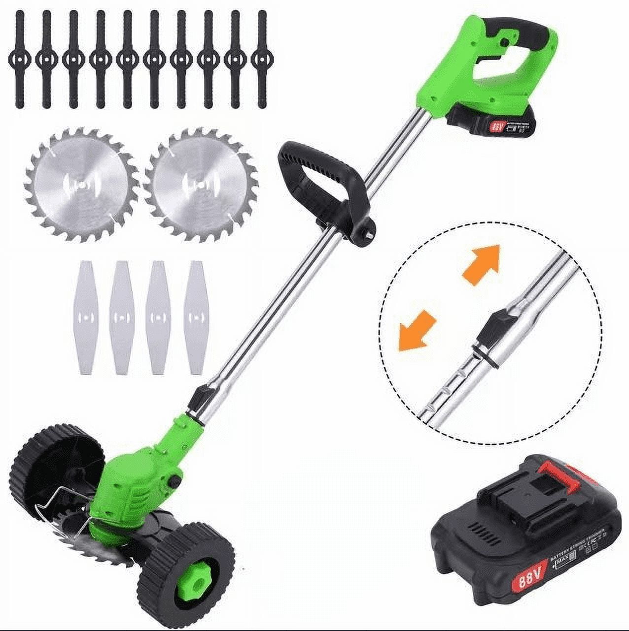 BAOKALER Electric Weed Eater, Cordless Grass String Trimmer with Wheels, Weed Trimmer, 5C Battery+Charger, Green