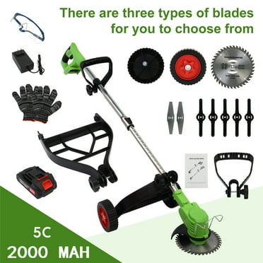 BAOKALER Electric Weed Eaters Cordless, Battery Powered Weed Wacker with Charger, Grass Trimmer with Supporting Wheels, Grass Cutting Machine with 1 Batteriy for Yard and Garden, Green