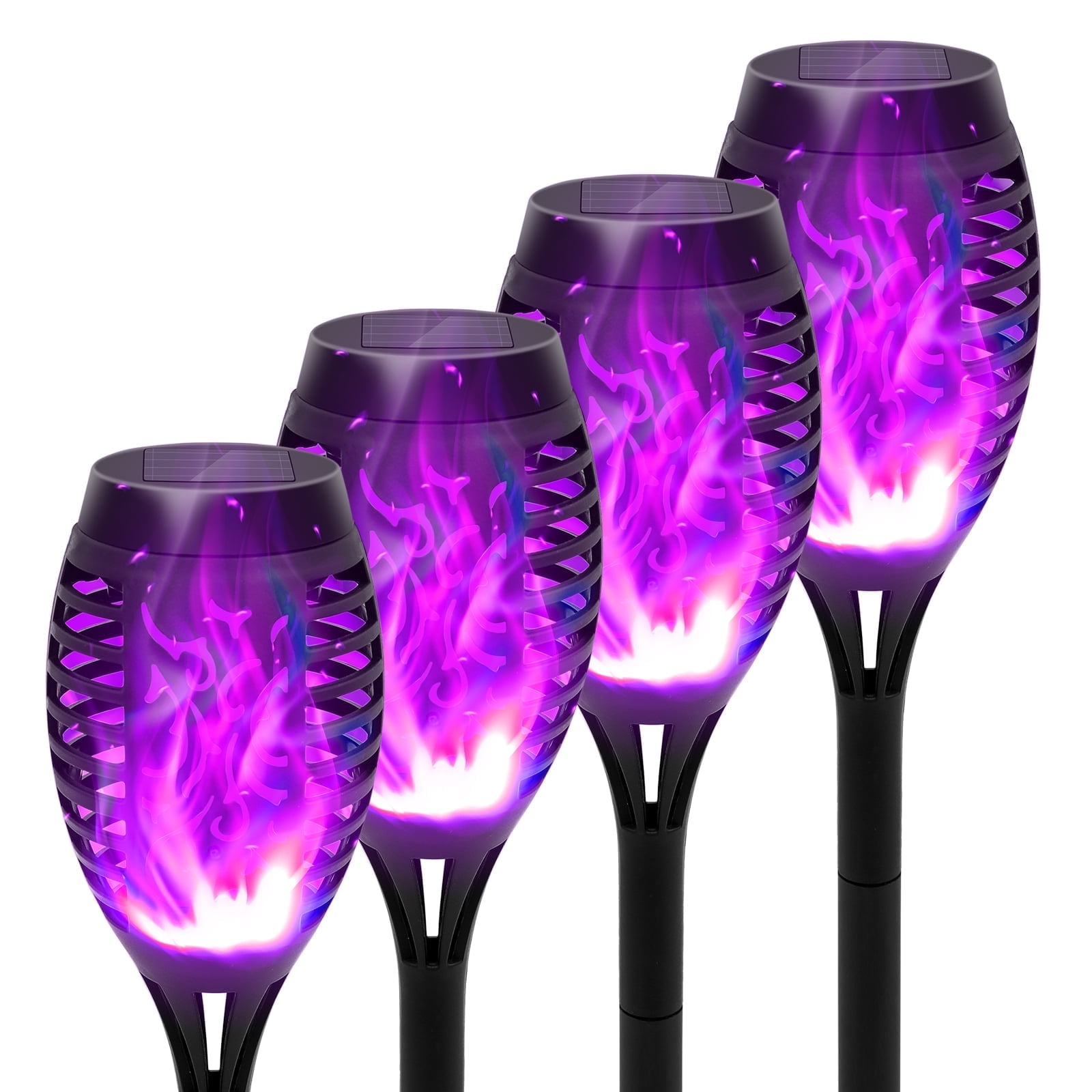 Set of 4 Purple LED Solar Flame Garden Lights